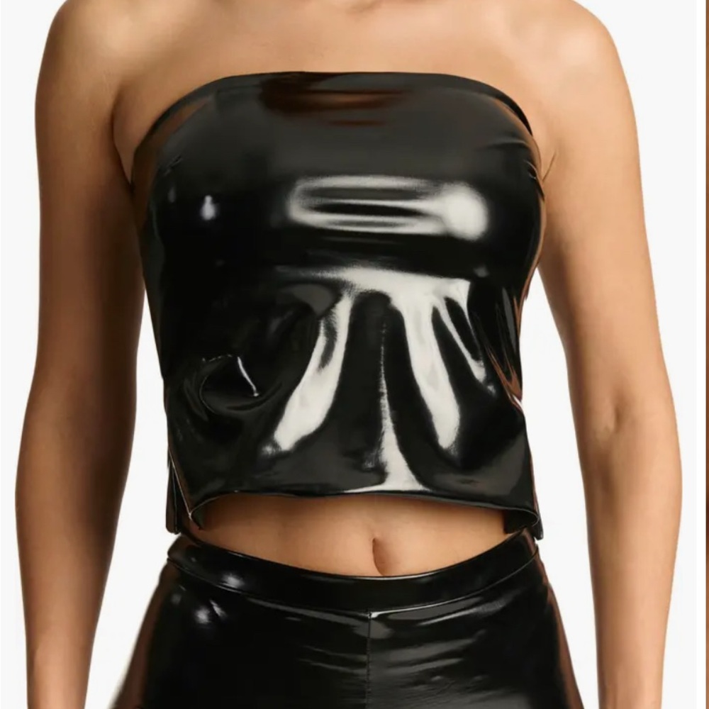Naked Wardrobe Glossy Black Strapless Crop Top